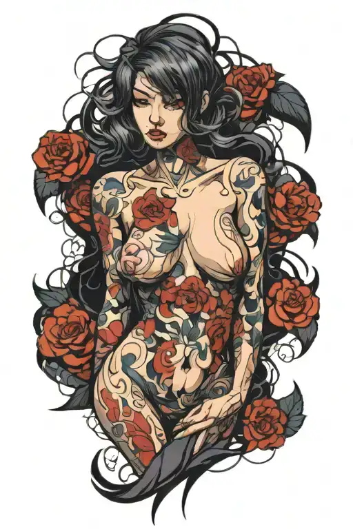 hentai, dark, twisted, abstract, female torso, creepy, sexy, suggestive tattoo design idea