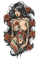hentai, dark, twisted, abstract, female torso, creepy, sexy, suggestive tattoo design idea