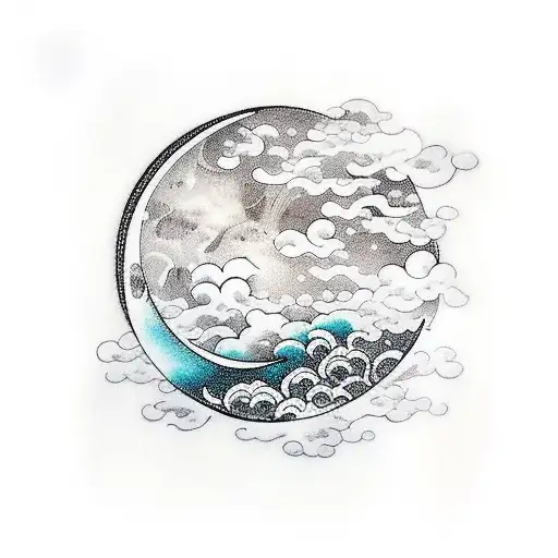 Moon with clouds tattoo design idea