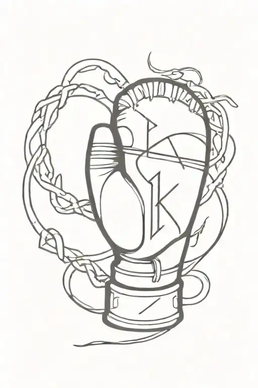 A boxing glove wrapped in ancient Norse runes, symbolizing strength and determination tattoo design idea