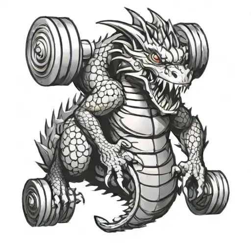 A tattoo of a fierce dragon wrapped around a dumbbell, symbolizing strength and dedication to training tattoo design idea
