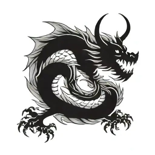 Draw a tattoo of a dragon wrapping around the left shoulder, descending to the inner side of the elbow. The dragon shoul tattoo design idea