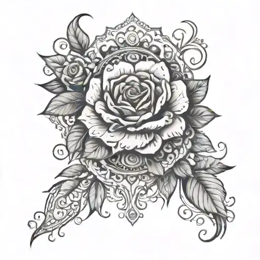 flowers, roses, vines, mandala design incorporating tattoo design idea