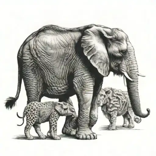 elephant and lion tattoo design idea