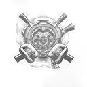 A motorcycle engine with boxing gloves as pistons tattoo design idea