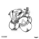 A motorcycle engine with boxing gloves as pistons tattoo design idea