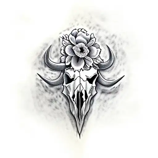 bull skull with flowers  tattoo design idea