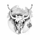 ship with map bull skull  tattoo design idea