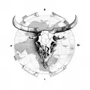 ship with map bull skull  tattoo design idea