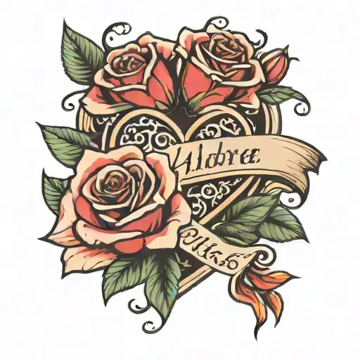 roses and heart with name andrea tattoo design idea