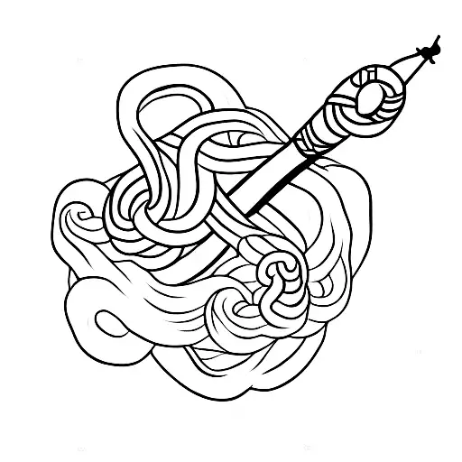long sword with vines and snake tattoo design idea