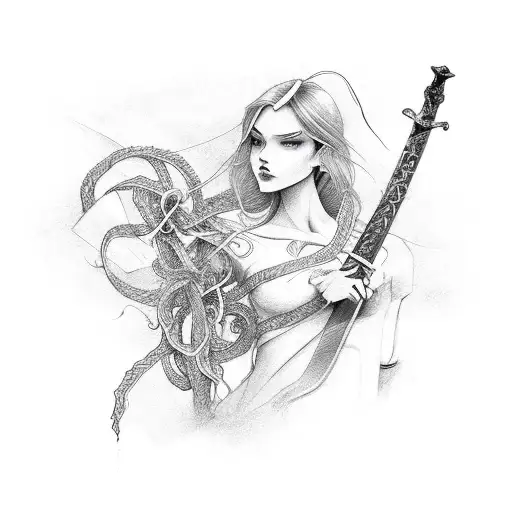 long sword with vines tattoo design idea