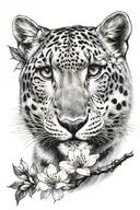 snow leopard with cherry blossoms  tattoo design idea