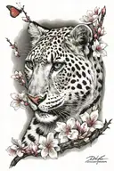 snow leopard with cherry blossoms  tattoo design idea
