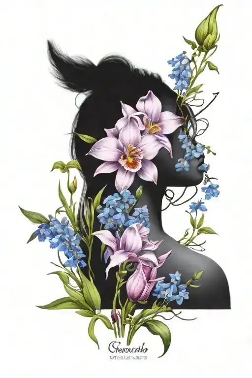 Magnolia, Bluebell,Iris,Forget-me-nots,Dill, Rue, Lavendar tattoo design idea