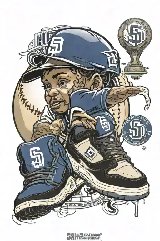 San Diego Padres, with baby Jordan 3's , basketball , Rolex logo  tattoo design idea