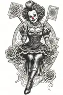 LAS VEGAS, SEXY CLOWN WOMAN, HORROR MOVIES, MARVEL MOVIES, ROSES MAD FROM MONEY tattoo design idea