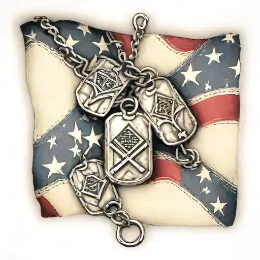dog tags on flag tattoo design idea