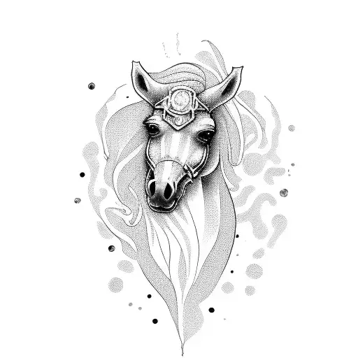 horse head straight with writing on the head saying remeber me tattoo design idea