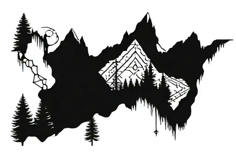 dopamine chemical structure and outdoors mountains trees tattoo design idea