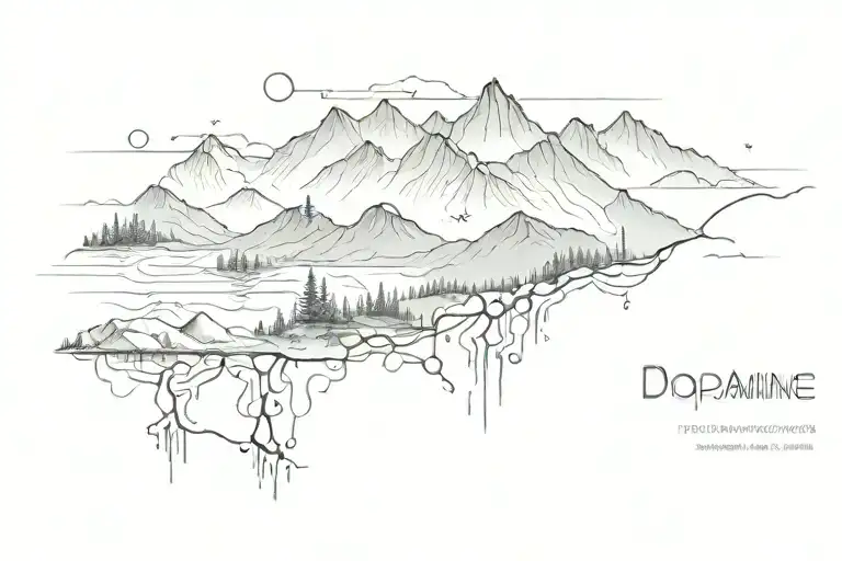 dopamine chemical structure and outdoors mountains trees tattoo design idea