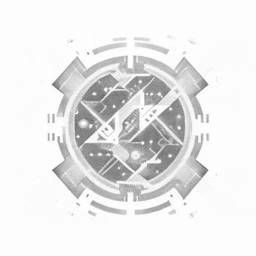 A y2k-themed tattoo of a glitched-out internet browser displaying futuristic symbols and code tattoo design idea
