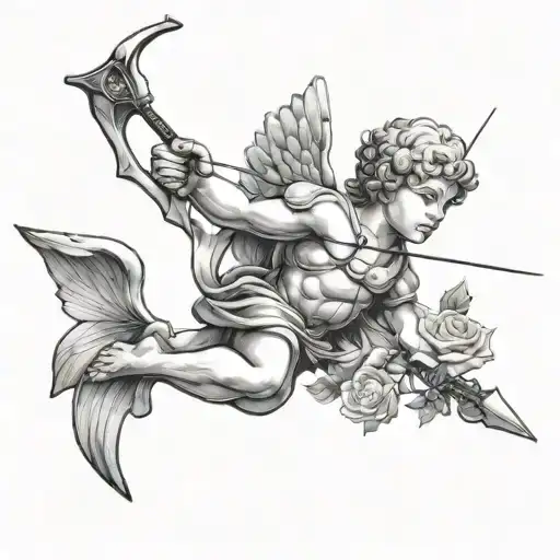 cupid shooting arrow tattoo design idea