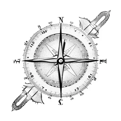 clock and compass sleeve  tattoo design idea