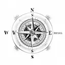 A compass surrounded by various symbols of knowledge and information, highlighting the importance of exploration and learning tattoo design idea