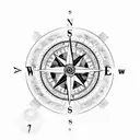 A compass surrounded by various symbols of knowledge and information, highlighting the importance of exploration and learning tattoo design idea