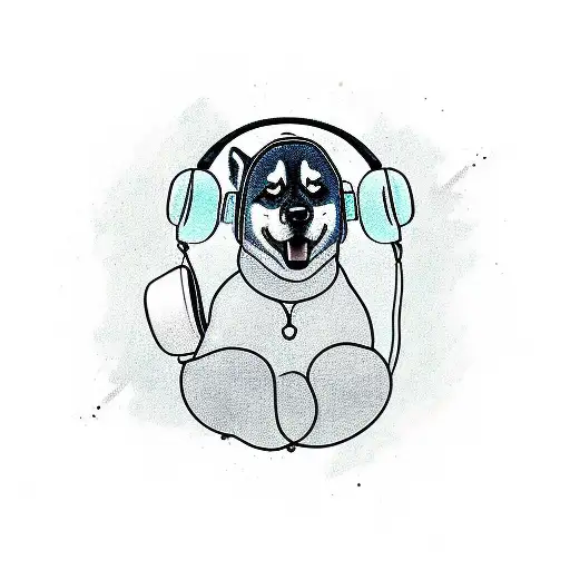 A new-school tattoo of a Shiba Inu wearing headphones and DJing tattoo design idea