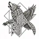 wolf and crow tattoo design idea