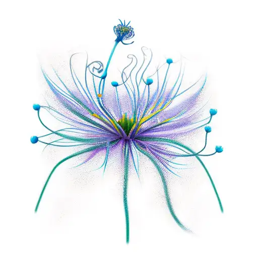 blue spider lily with lines tattoo design idea