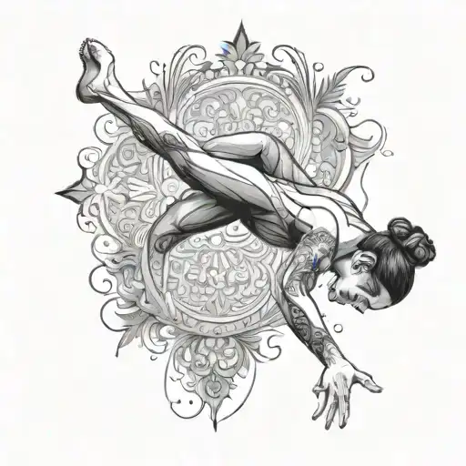Design a black-grey portrait of a gymnast performing a handstand walk with intricate details tattoo design idea