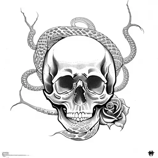 a skull with snakes and roses tattoo design idea