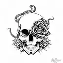 a skull with snakes and roses tattoo design idea