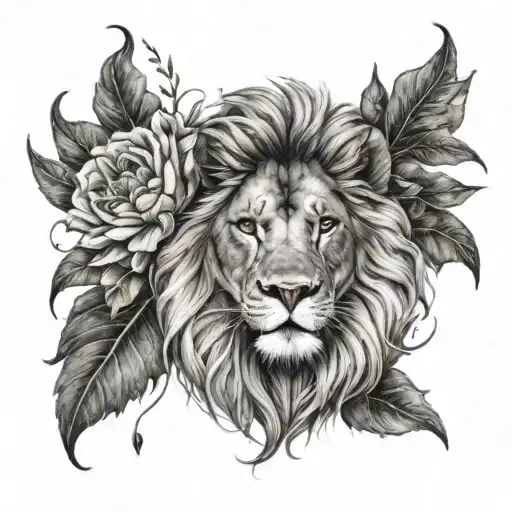 lion flower blooming tattoo design idea