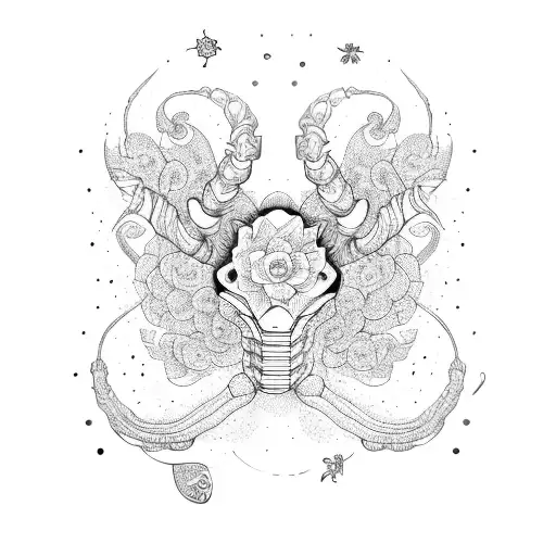 An intricate tattoo depicting the Scorpio and Taurus constellations intertwined with floral elements tattoo design idea