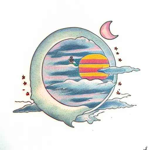 sisyphus pushing the sun and the moon tattoo design idea