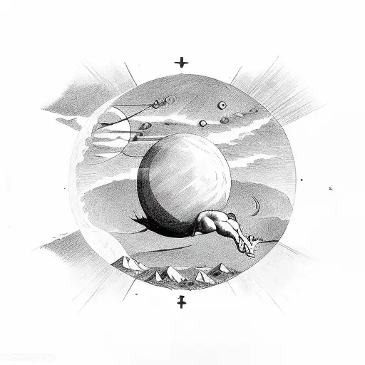 sisyphus pushing the sun and the moon tattoo design idea