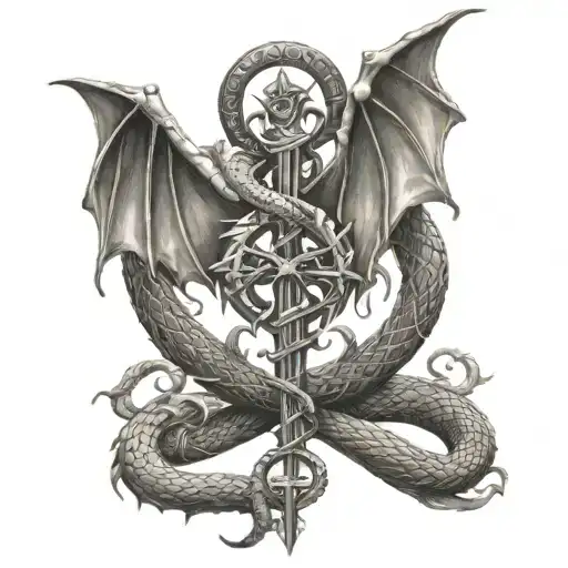 Caduceus with dragons instead of snakes tattoo design idea