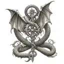 Caduceus with dragons instead of snakes tattoo design idea