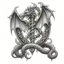 Caduceus with dragons instead of snakes tattoo design idea