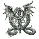 Caduceus with dragons instead of snakes tattoo design idea