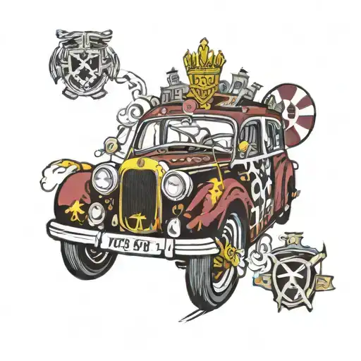 casino, black cab and West Ham United hammers tattoo design idea