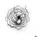 big spider on a rose with Barbed Wire covered in cobweb, tattoo design idea