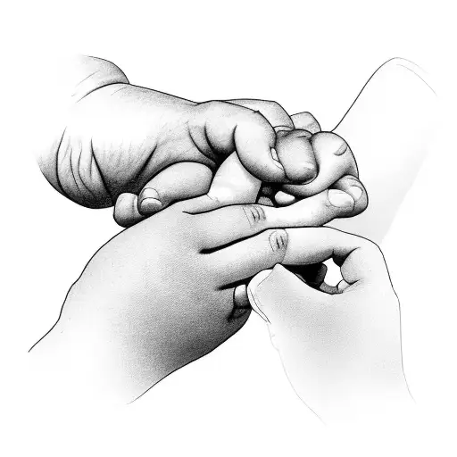 A heartwarming sketch of a baby's hand holding onto a parent's finger, symbolizing the everlasting connection with Macy tattoo design idea