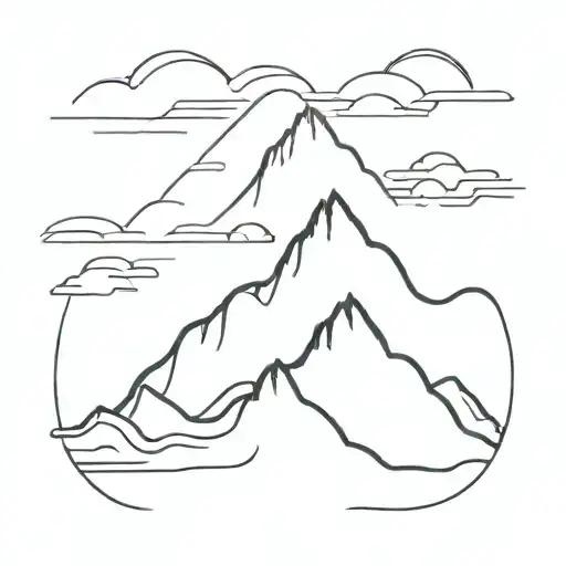 A minimalist tattoo design of a snow-capped mountain with a wave crashing against it, representing your passion for both mountains and water sports tattoo design idea