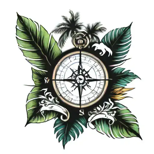 Palm trees with compass and key west coordinates tattoo design idea