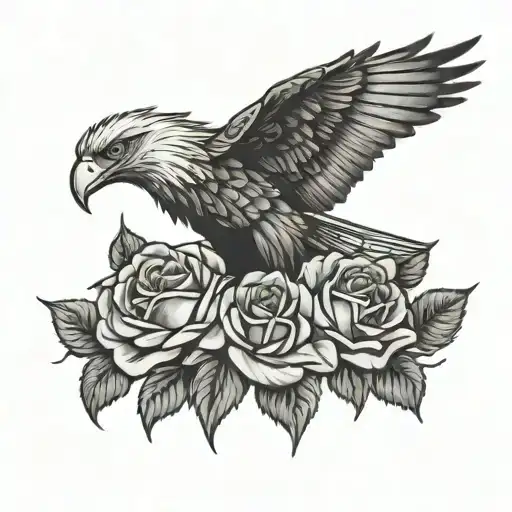 roses eagle tattoo design idea